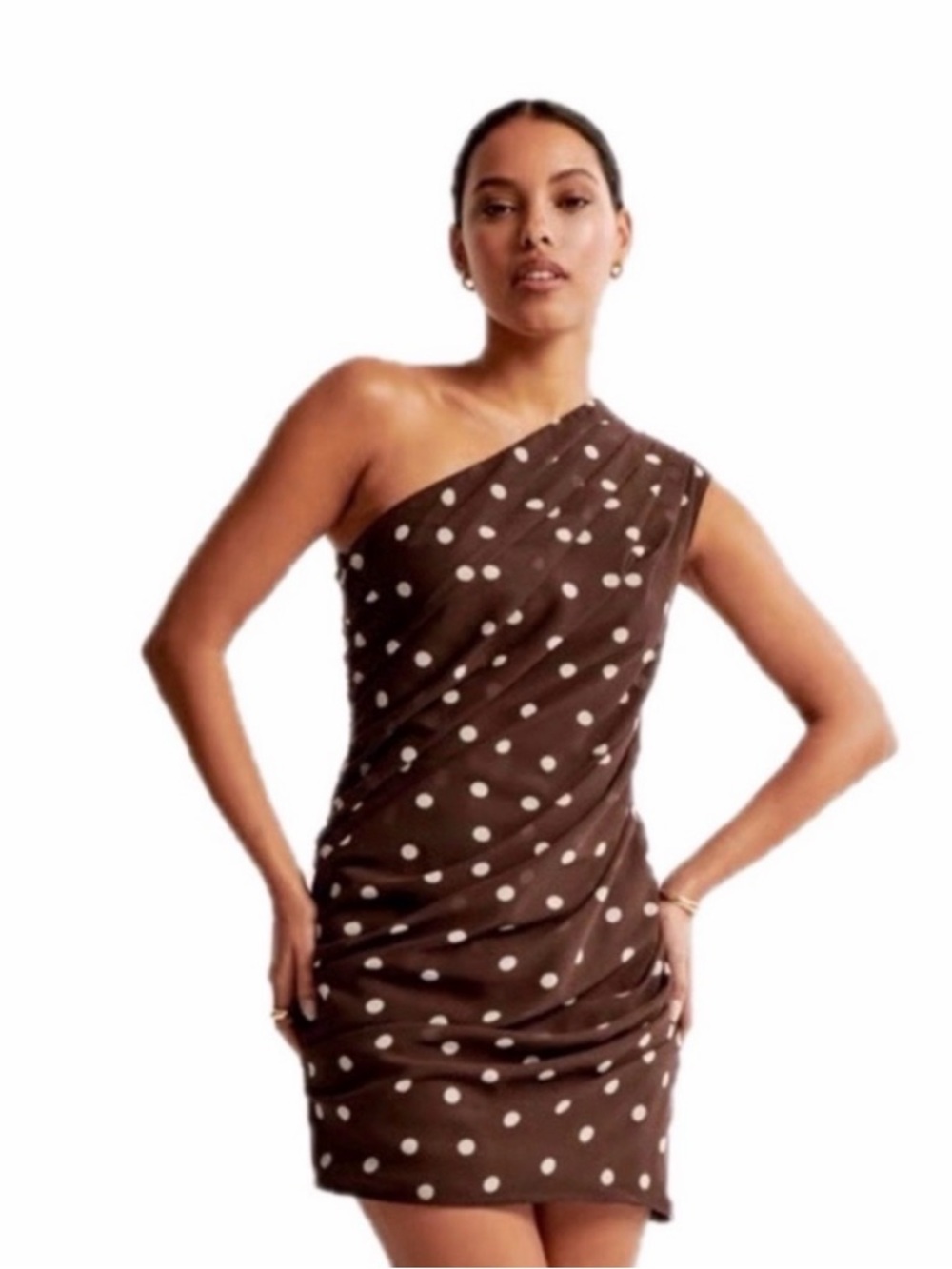 Abercrombie & Fitch Brown One-Shoulder Polka Dot Mini Dress